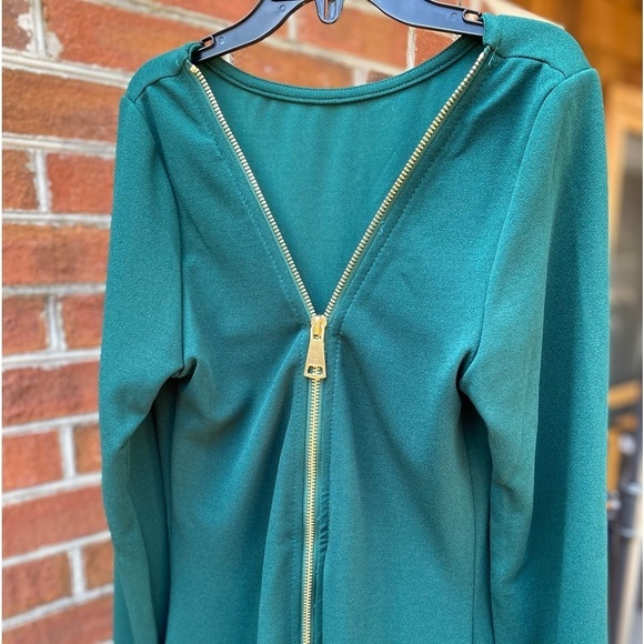 Backless Dress Slit Hem Long Sleeve Pencil Dress Zip-Up Bodycon Midi SMALL - Picture 2 of 7